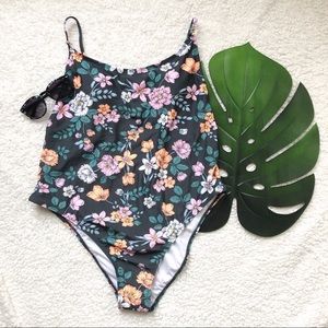 Grey Floral Patterned One Piece Swimsuit